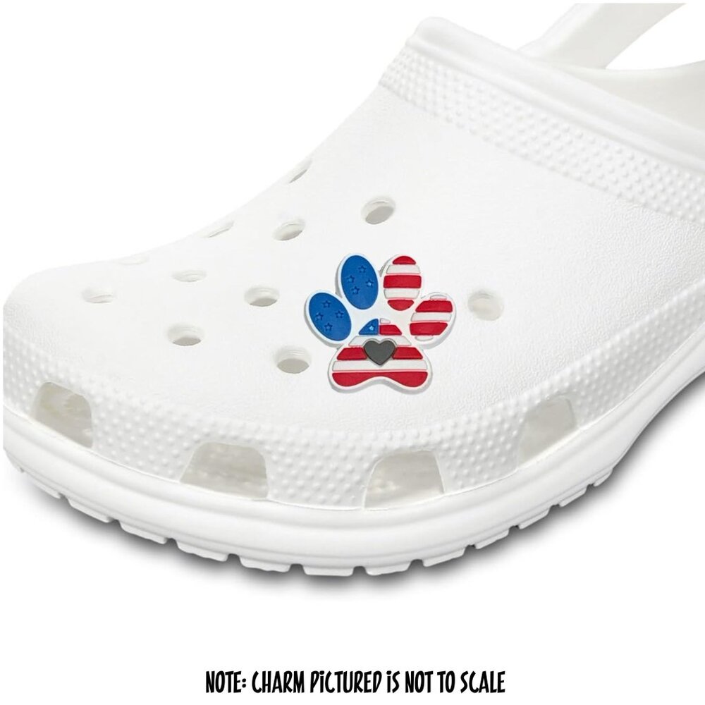 Patriotic American Flag Dog Paw Print Red White Blue Croc Charm